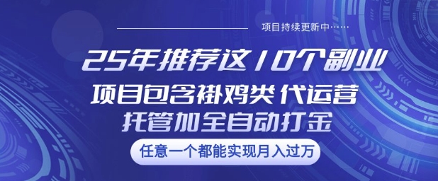 25年推荐这10个副业项目包含褂鸡类、代运营托管类、全自动打金类【揭秘】-读读学社