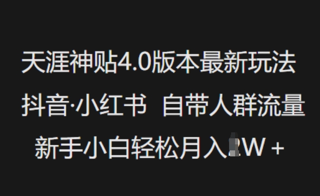 天涯神贴4.0版本最新玩法，抖音·小红书自带人群流量，新手小白轻松月入过W-读读学社